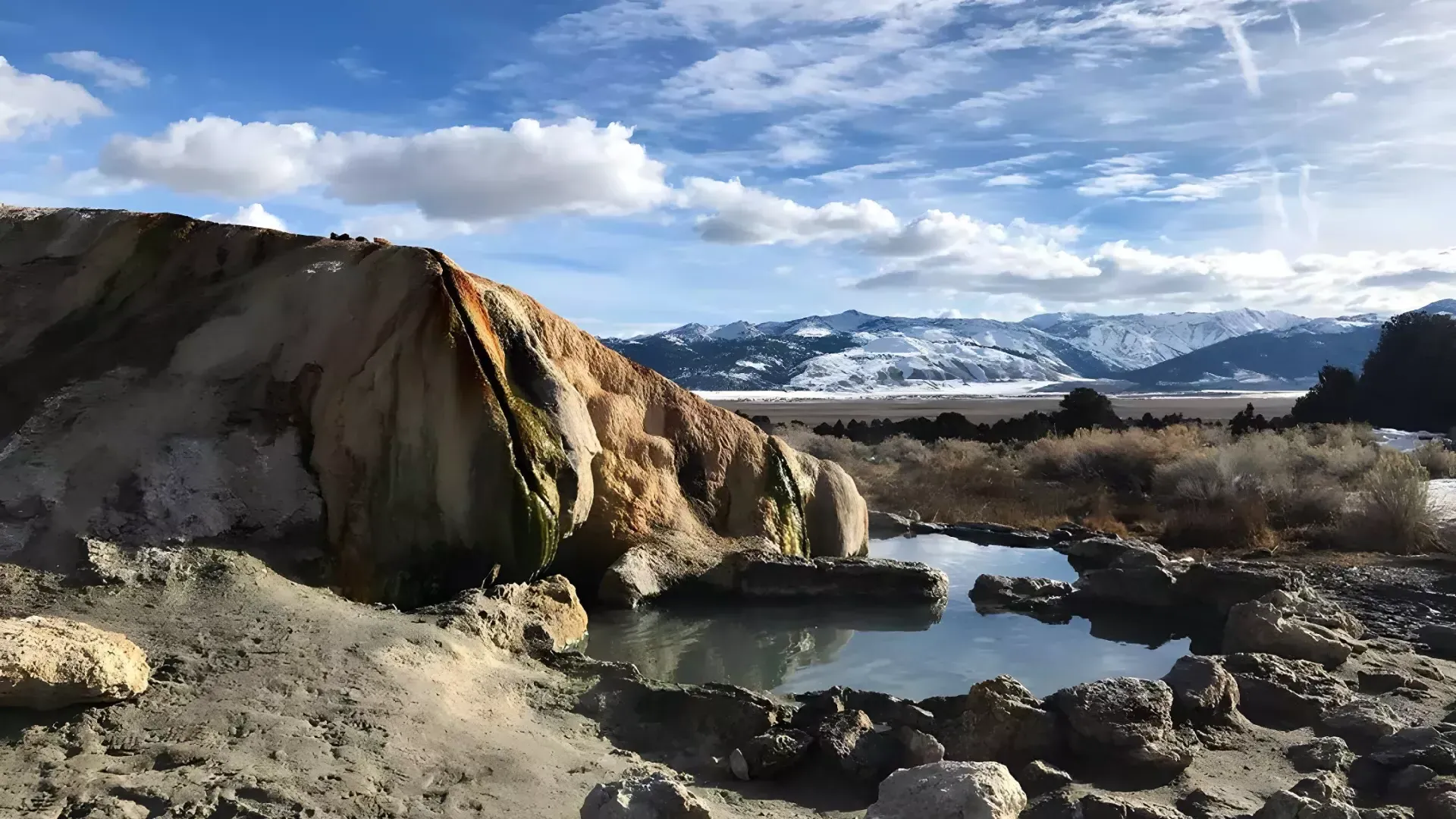 Hot spring on a sunny day 